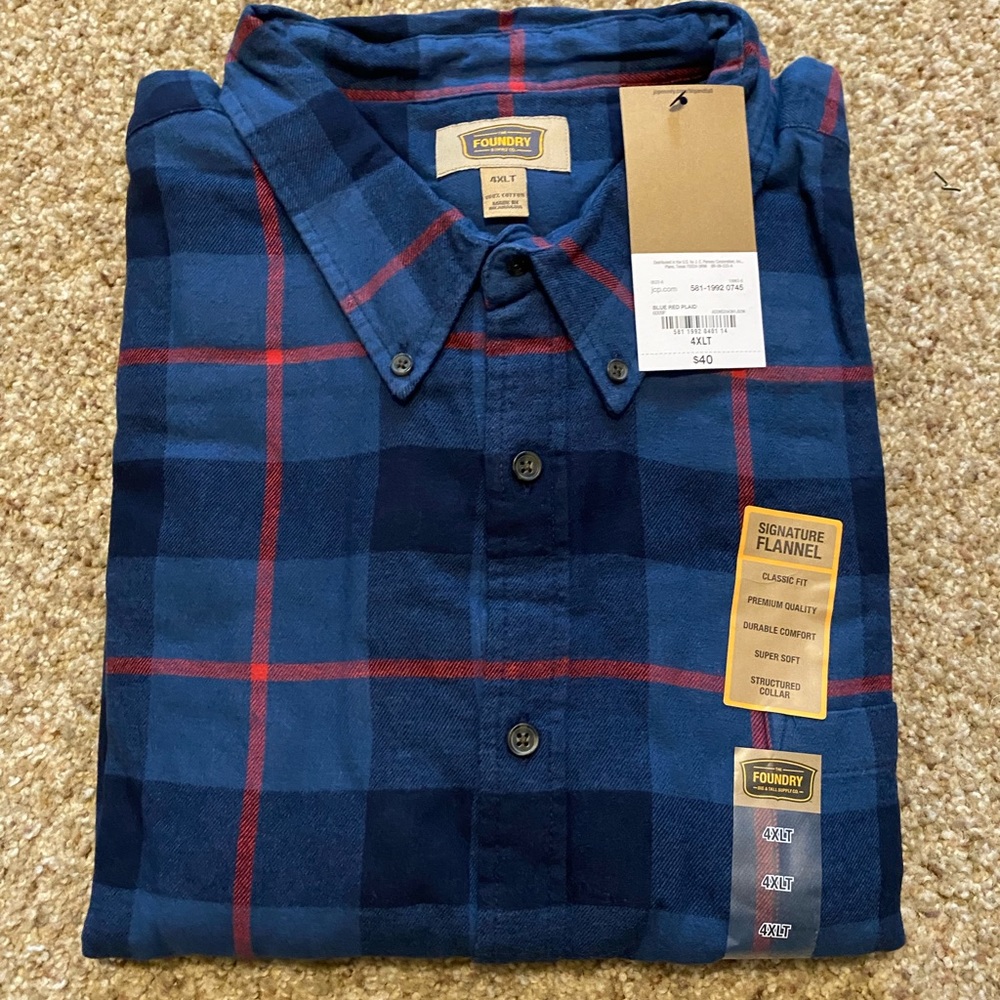 Brand new mens big and tall size 4xl tall blue plaid flannel